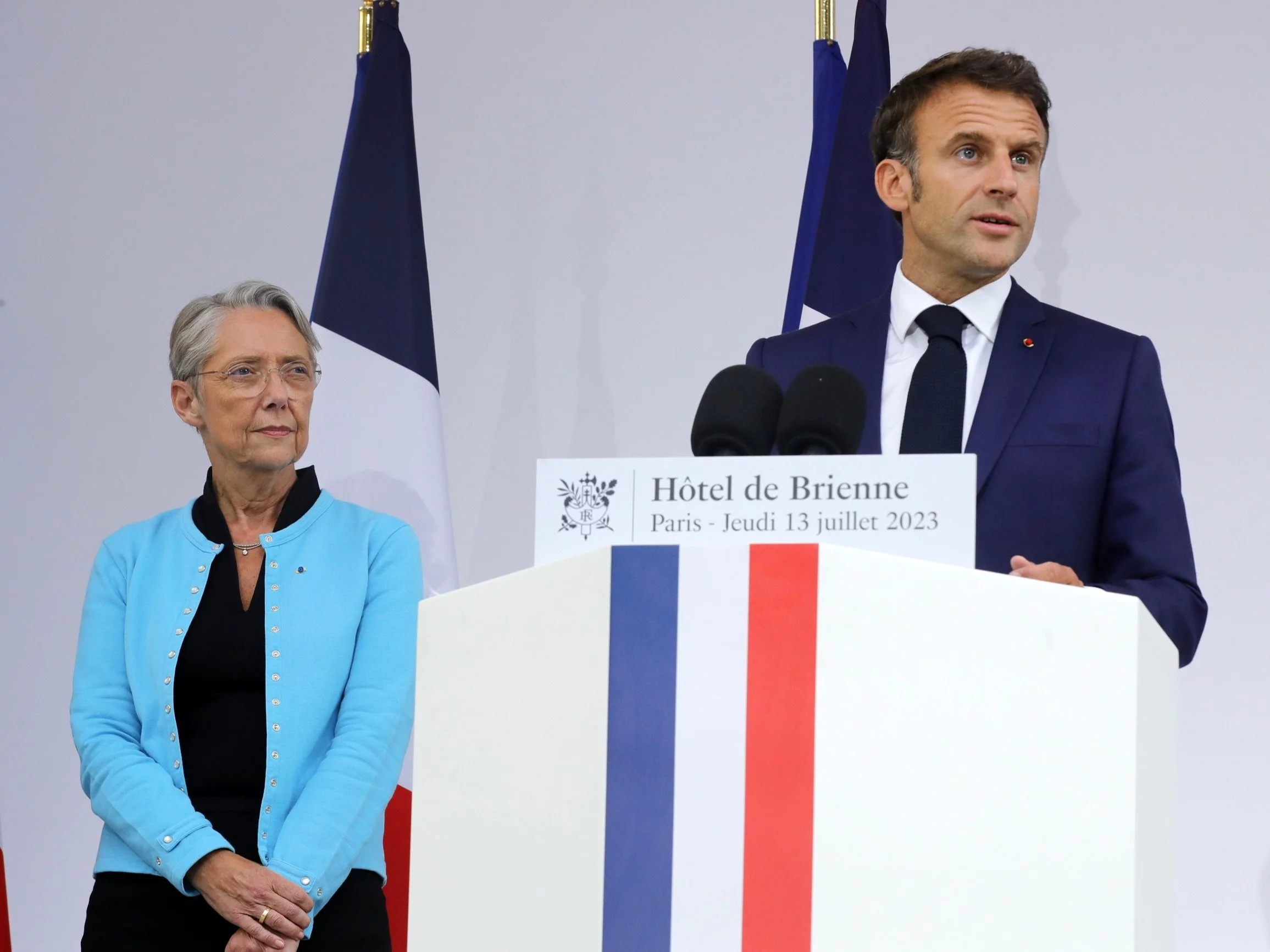 Była już premier Francji Elisabeth Borne i prezydent Emmanuel Macron