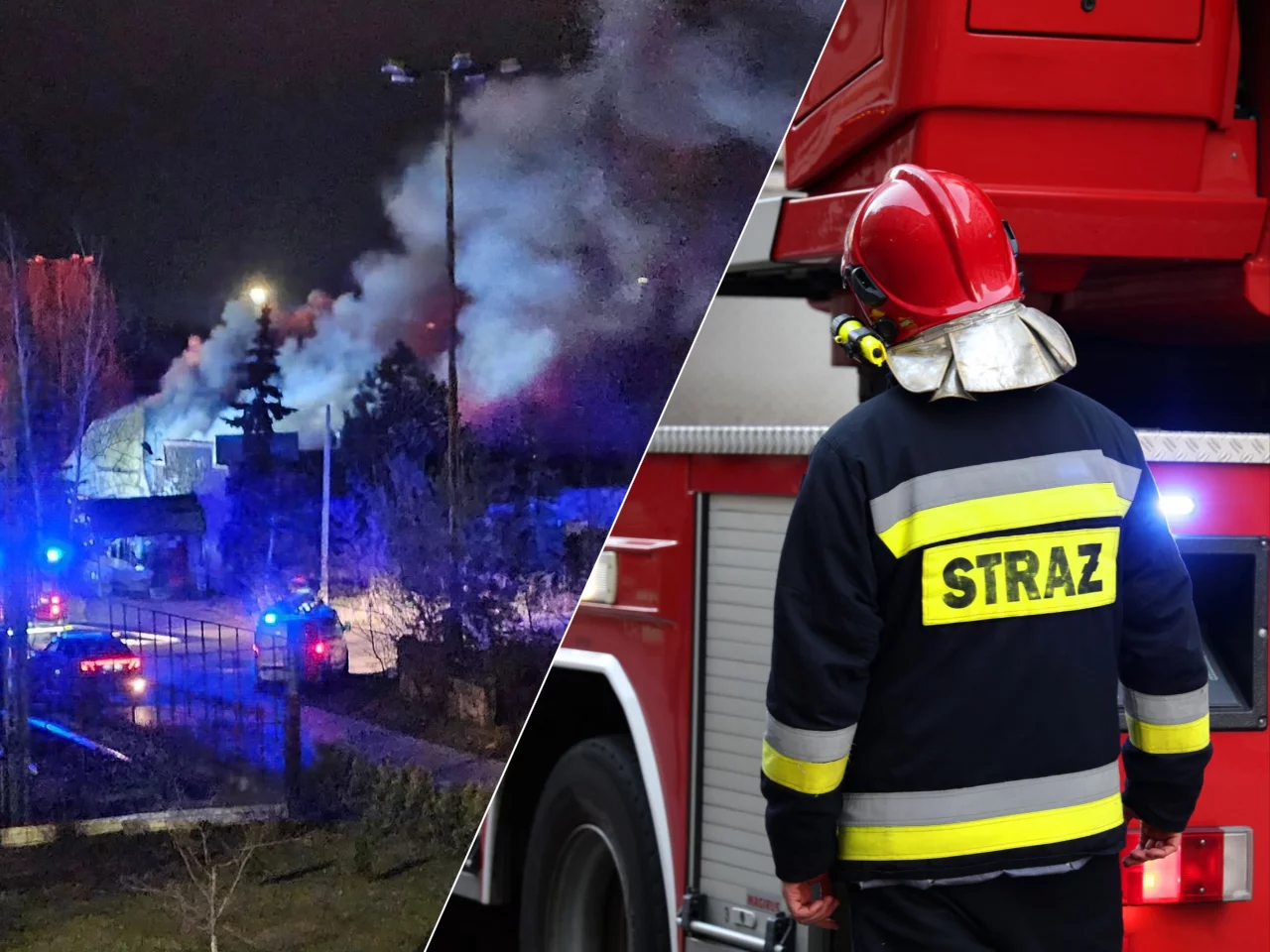 Pożar na warszawskiej Białołęce, strażak