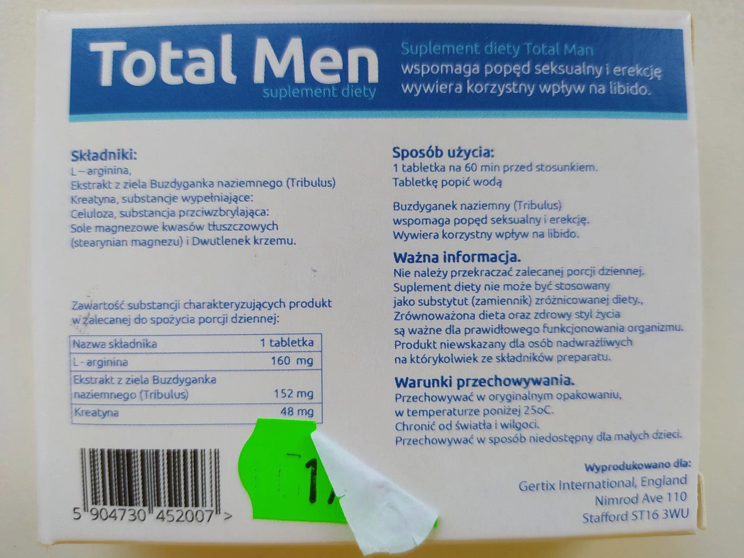 Opakowanie suplementu diety „Total Men”