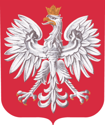 Godło Polski umieszczone w tarczy, według wzoru i kolorystyki zgodnych z obowiązującą ustawą