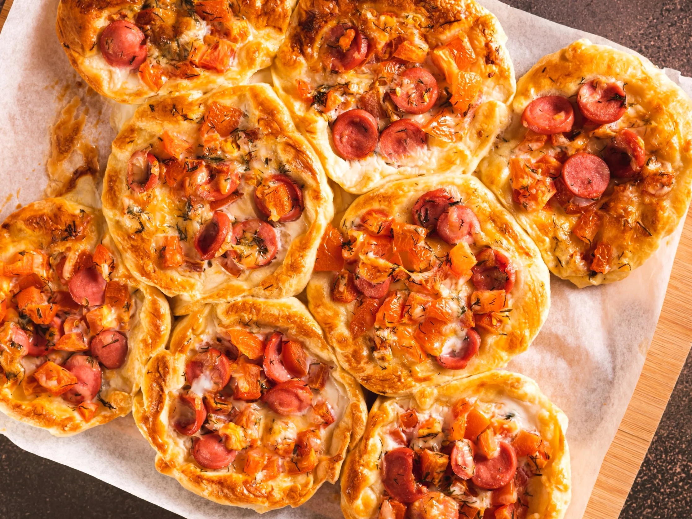 Pizzerinki z gotowego ciasta z parówkami