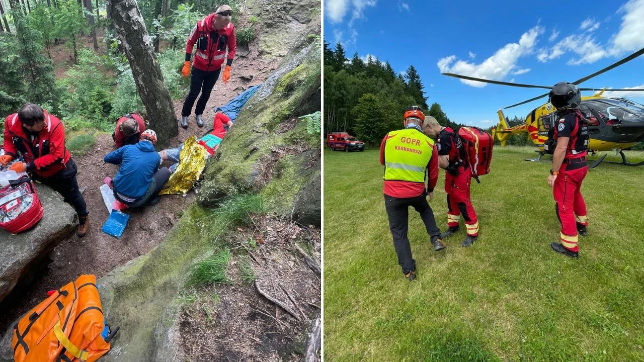 Karkonosze. Wypadek wspinaczkowy na Krzywej Turni w Górach Sokolich. Interweniowało LPR