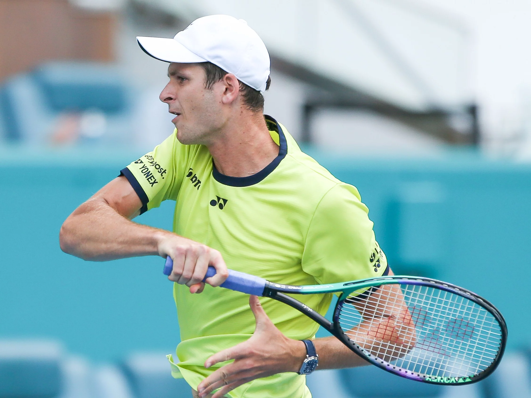 Hubert Hurkacz podczas gry w Miami Open