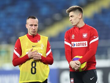 Jacek Góralski i Krzysztof Piątek na treningu reprezentacji Polski