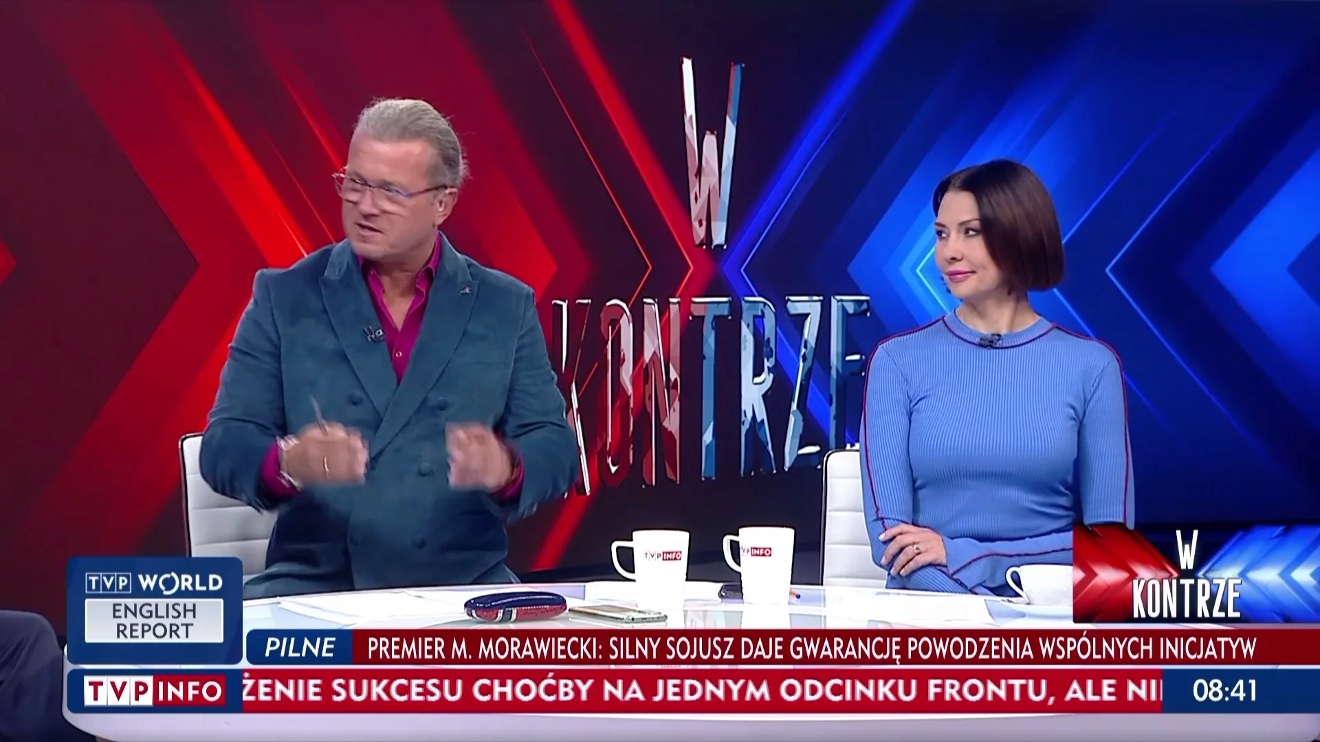 Kadr z programu „W kontrze” w TVP Info