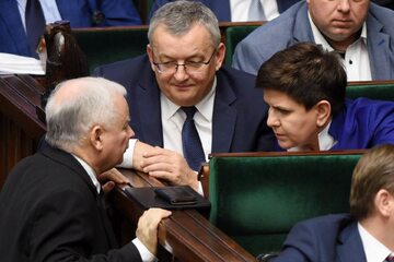 Jarosław Kaczyński, Andrzej Adamczyk i Beata Szydło