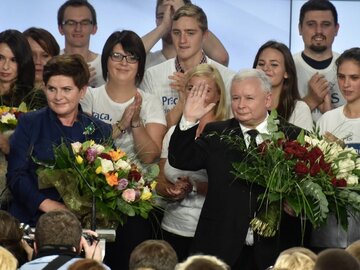 Jarosław Kaczyński, Beata Szydło, wieczór wyborczy