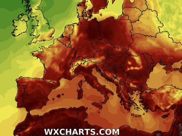 Jedna z prognoza upałów w Europie na 20 lipca
