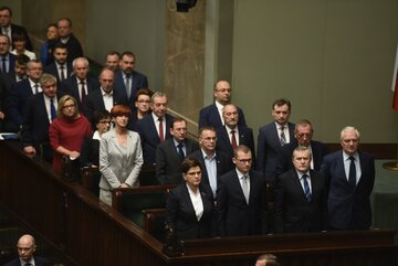 Jedno z głosowań w Sejmie; ławy rządowe