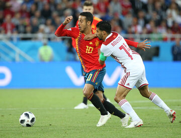 Kadr z meczu Hiszpania - Maroko
