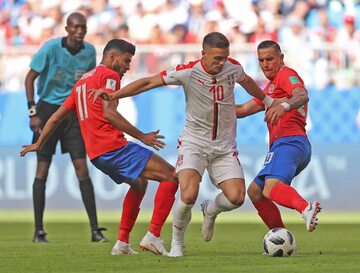 Kadr z meczu Kostaryka - Serbia