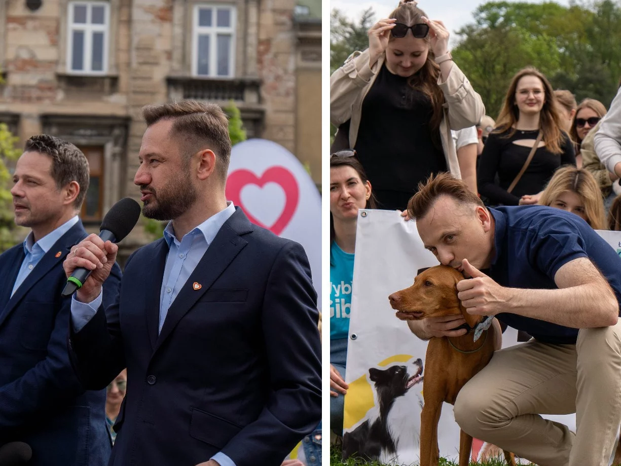 Rafał Trzaskowski i Aleksander Miszalski, po prawej Łukasz Gibała