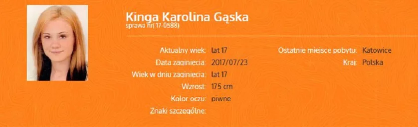 Poszukiwana Kinga Gąska