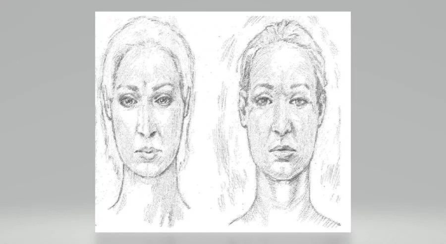 Szkice rekonstrukcji twarzy zmarłej