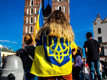 Kobieta podczas demonstracji w Krakowie