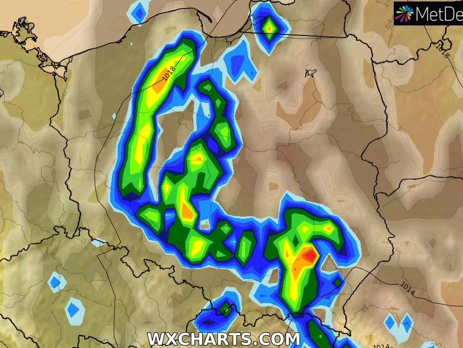 Prognoza opadów na wtorek 23 sierpnia