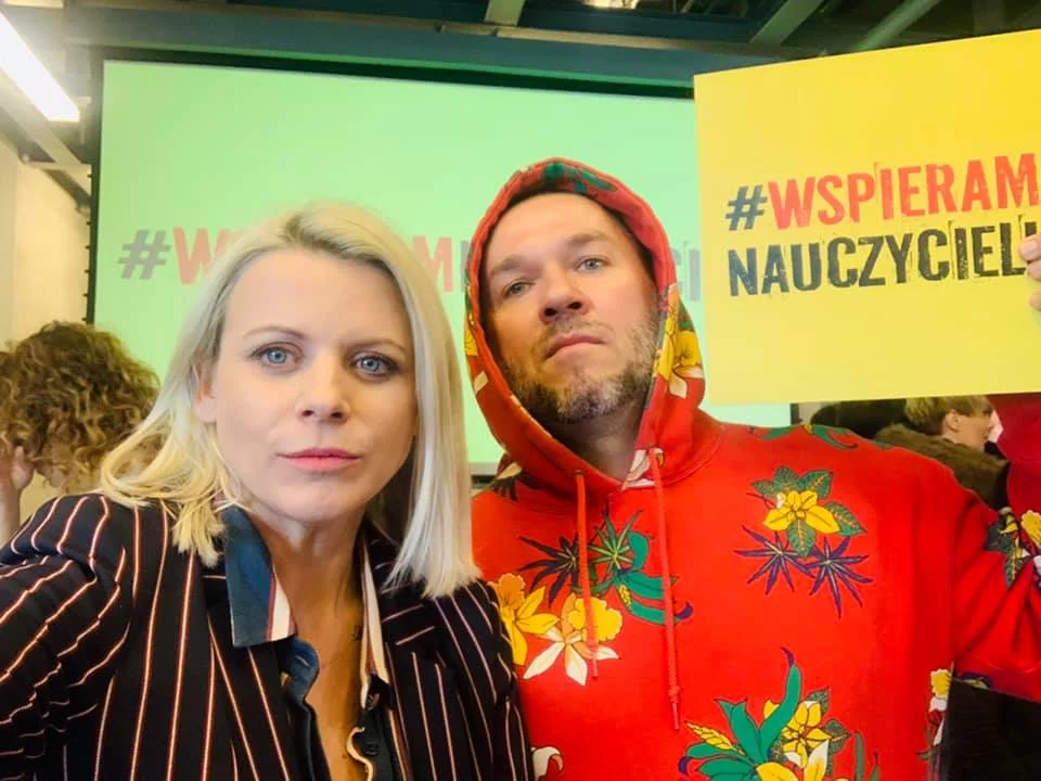 Maria Sadowska na wiecu wsparcia dla nauczycieli