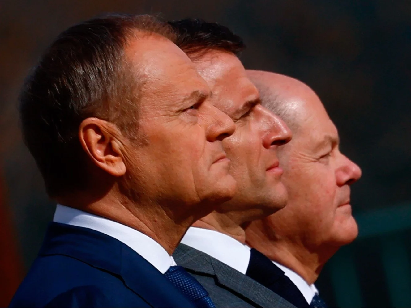 Donald Tusk, Emmanuel Macron i Olaf Scholz