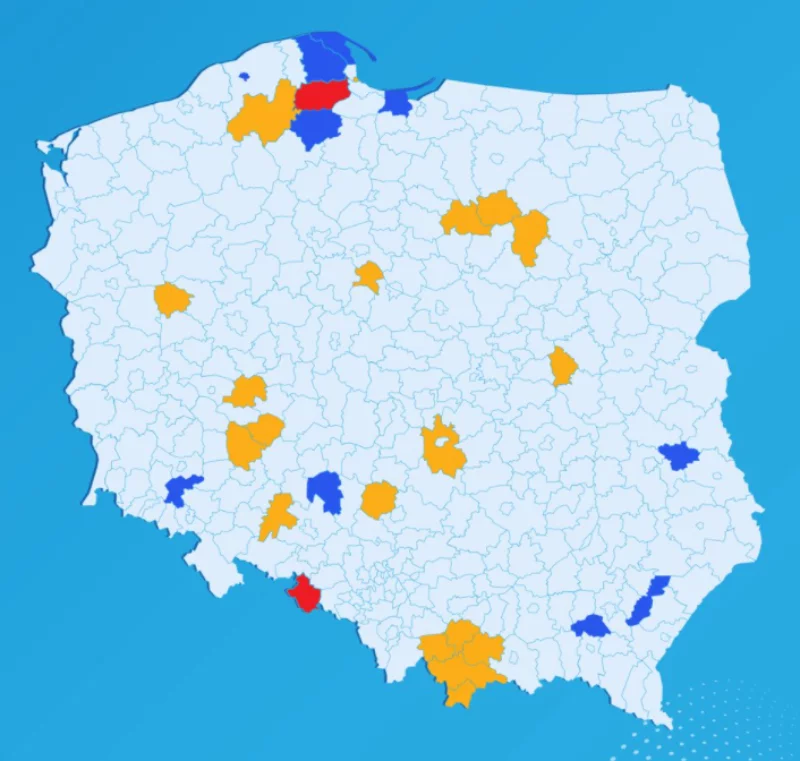 Koronawirus w Polsce. Nowa lista powiatów czerwonych i żółtych