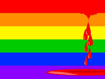 Krwawiąca tęczowa flaga - symbol prześladowań grupy LGBT