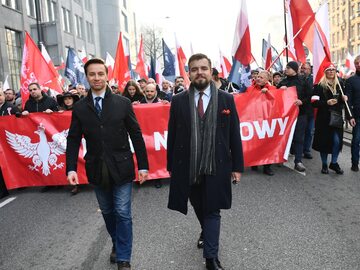 Krzysztof Bosak i Michał Urbaniak na Marszu Niepodległości