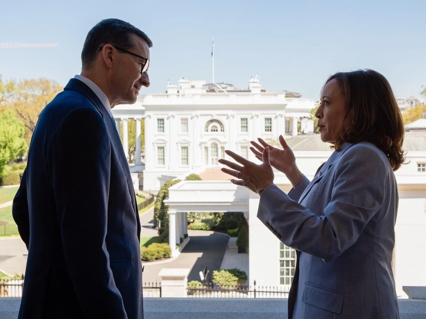 Premier Mateusz Morawiecki i wiceprezydent USA Kamala Harris podczas spotkania w Waszyngtonie