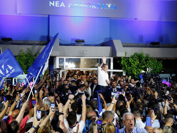 Kyriakos Mitsotakis po ogłoszeniu wyników wyborów, 25 czerwca