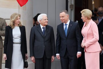 Laura Mattarella, prezydent Włoch Sergio Mattarella, prezydent RP Andrzej Duda wraz z małżonką Agatą Kornhauser-Dudą