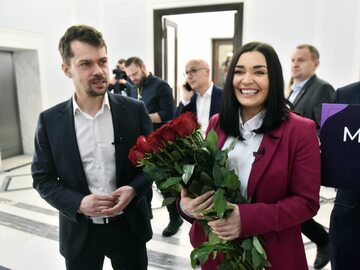 Lider Agrounii Michał Kołodziejczak i szefowa Porozumienia Magdalena Sroka