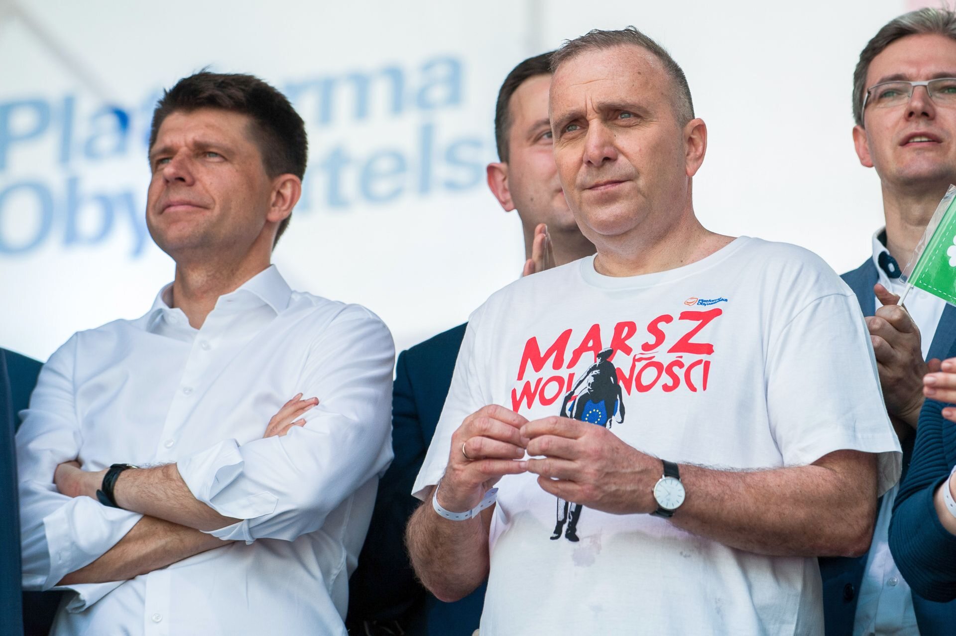 Liderzy partii opozycyjnych na Marszu Wolności, od lewej: Ryszard Petru, Grzegorz Schetyna (za nimi Władysław Kosiniak-Kamysz)