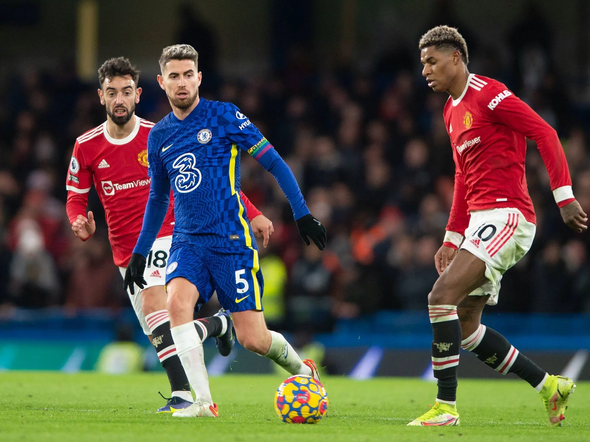 Bruno Fernandes, Jorginho i Marcus Rashford