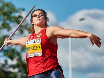 Maria Andrejczyk podczas mistrzostw Polski 2022  w Suwałkach