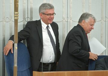 Marszałek Senatu Stanisław Karczewski z wicemarszałkiem Bogdanem Borusewiczem