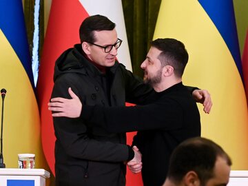 Mateusz Morawiecki i Wołodymyr Zełenski podczas spotkania w Kijowie