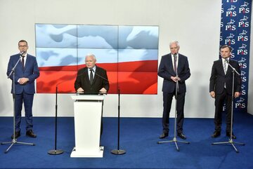 Mateusz Morawiecki, Jarosław Kaczyński, Jarosław Gowin i Zbigniew Ziobro