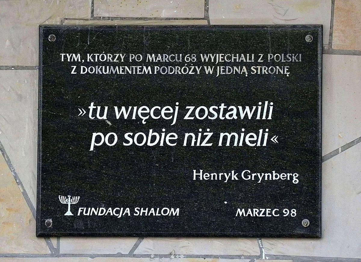 Tablica na budynku dworca Warszawa Gdańska upamiętniająca osoby zmuszone do opuszczenia Polski po marcu 1968