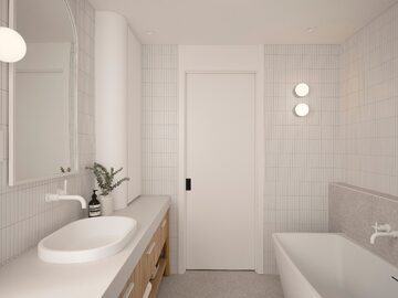Minimalistycznie urządzona łazienka, projekt Entre Quatre Murs