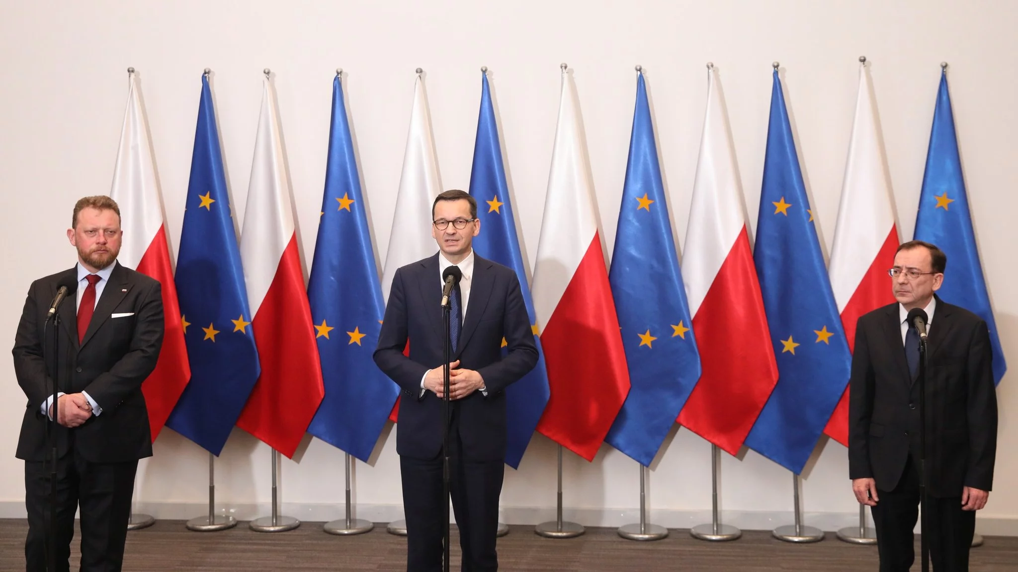 Łukasz Szumowski, Mateusz Morawiecki i Mariusz Kamiński