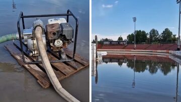 Mnóstwo wody na stadionie w Gnieźnie