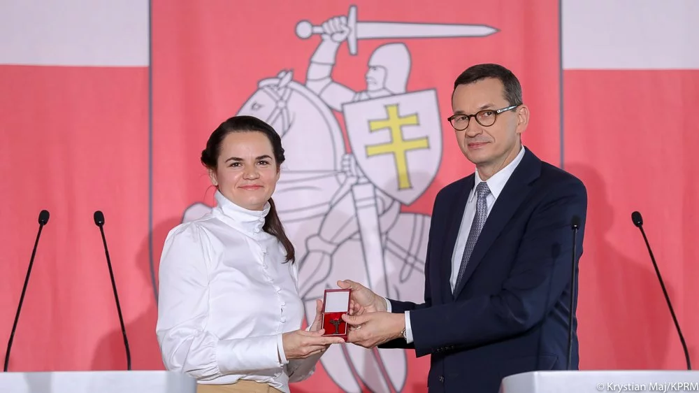 Swiatłana Cichanouska i Mateusz Morawiecki