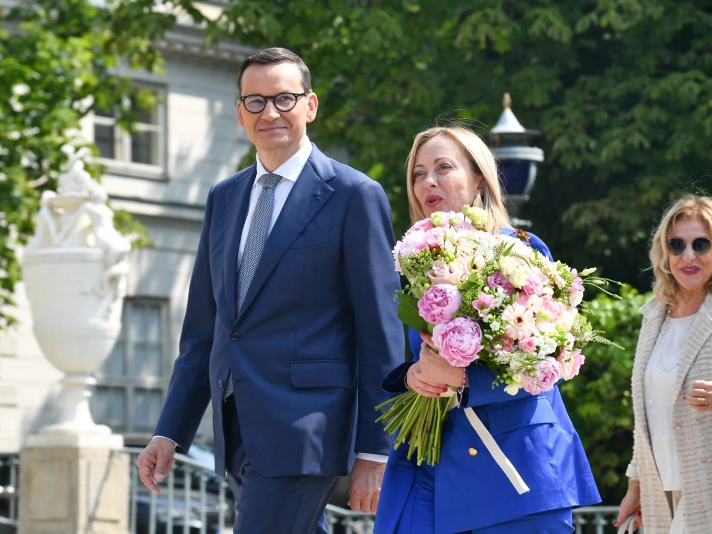 Mateusz Morawiecki i Giorgia Meloni w Łazienkach Królewskich