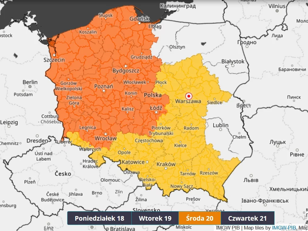 Prognoza ostrzeżeń przed upałami na środę, 20 lipca