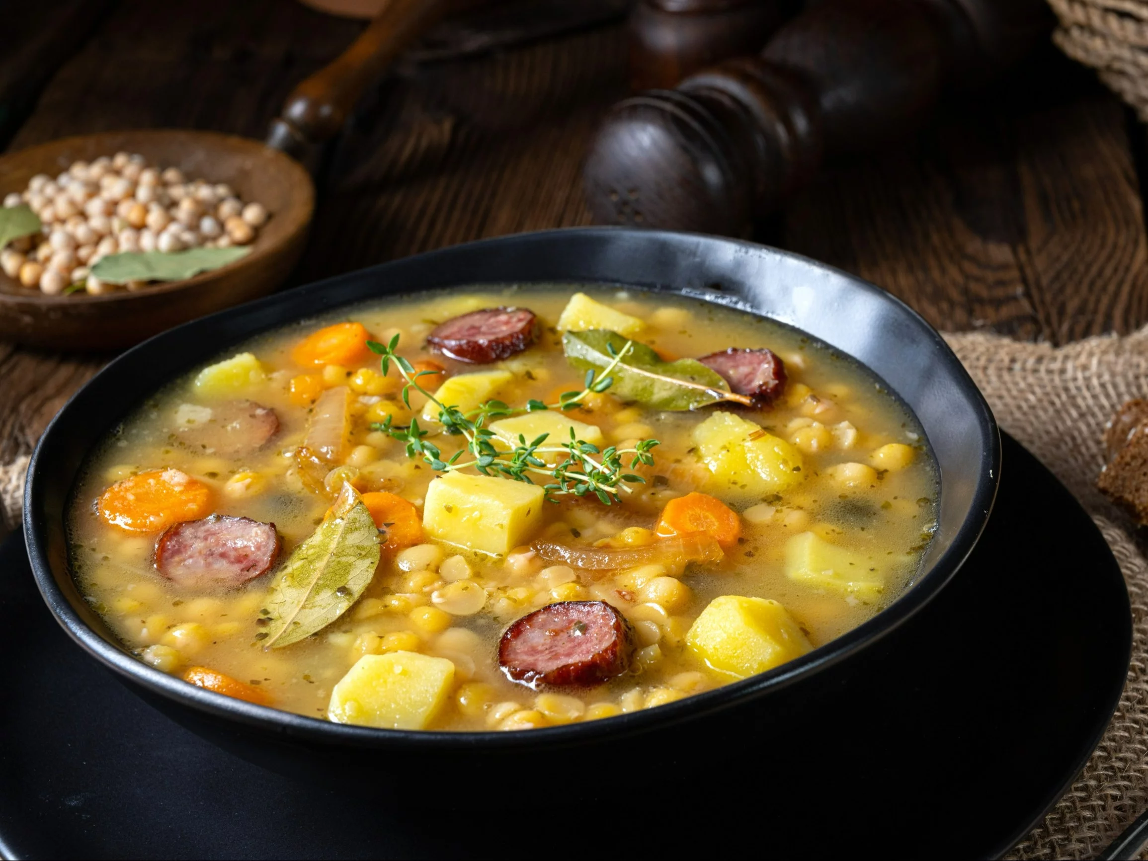Zupa grochowa z boczkiem i kiełbasą