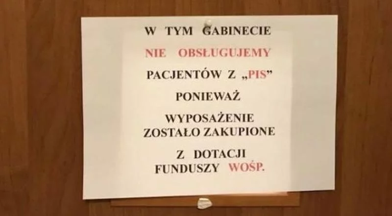 Kartka na drzwiach gabinetu doktora Wieczorka