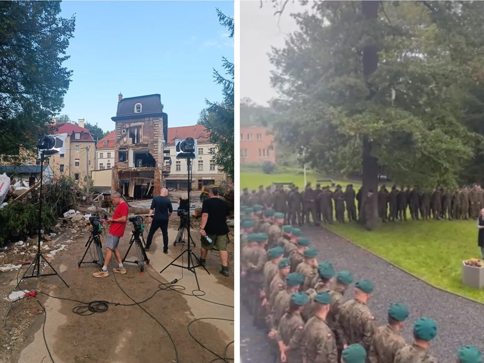 Zniszczenia w uzdrowisku i żołnierze w Lądku-Zdroju