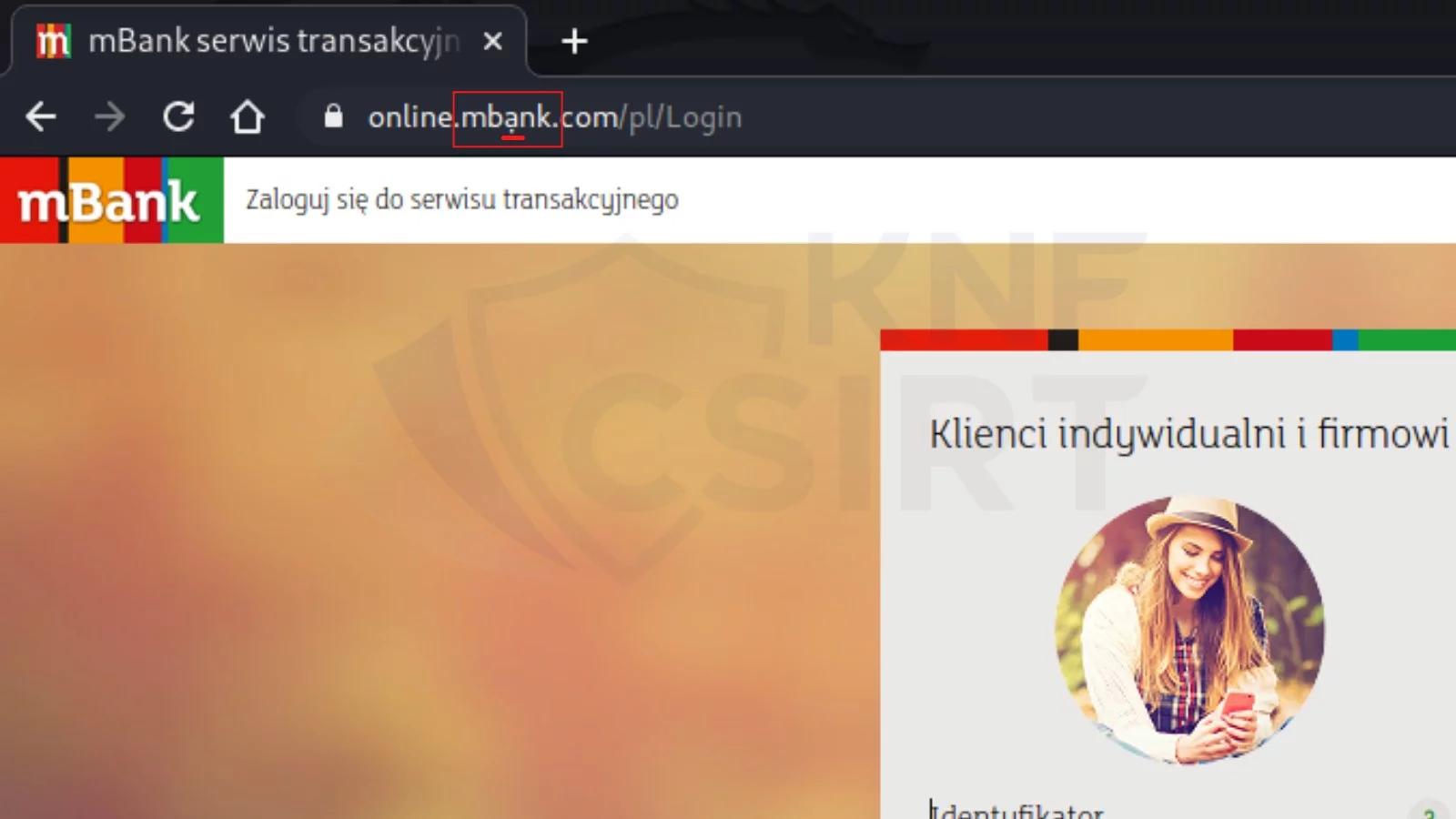 Fałszywa strona podszywająca się pod mBank