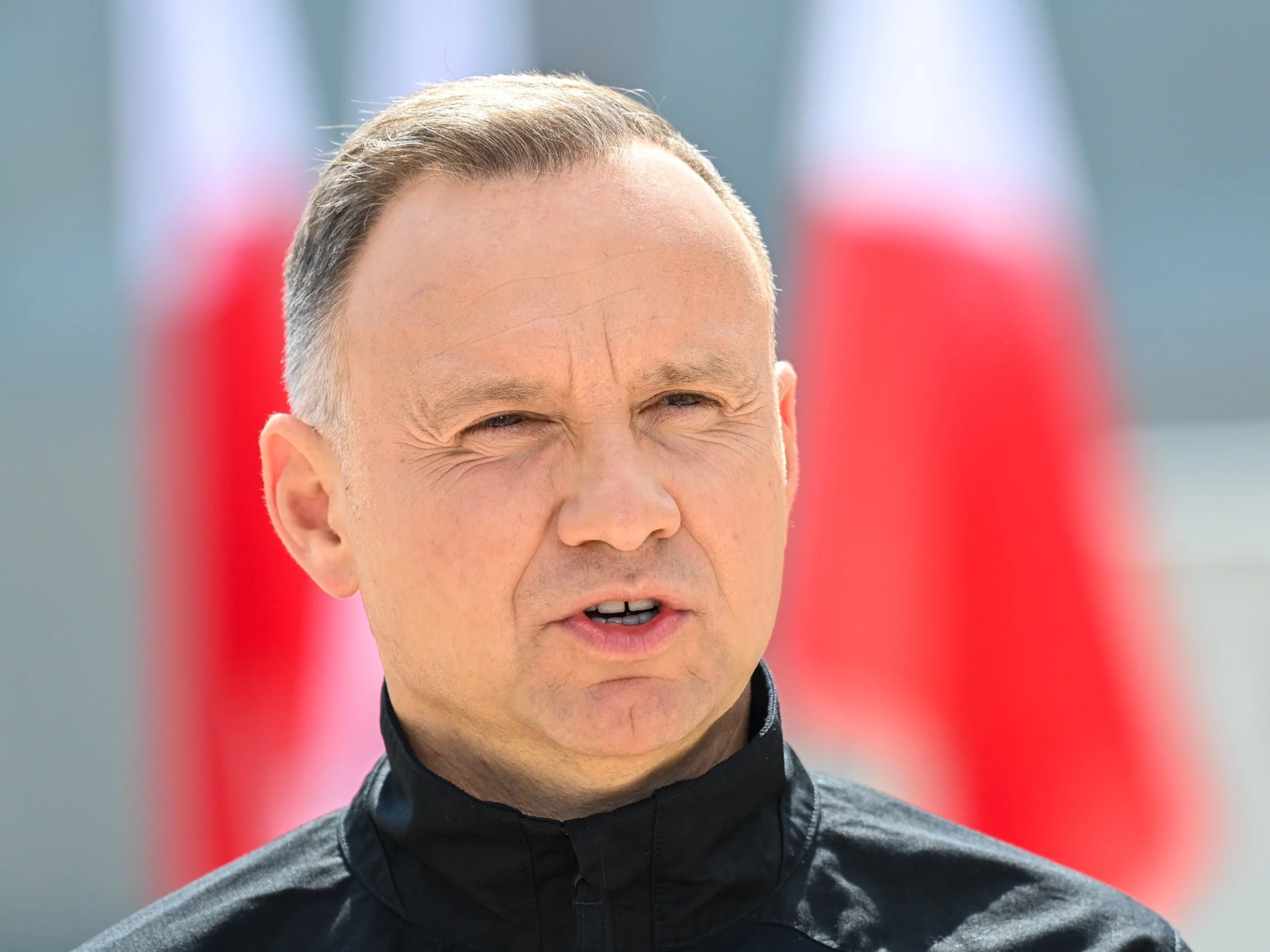 Prezydent RP Andrzej Duda podczas wypowiedzi dla mediów w Porcie Wojennym w Gdyni