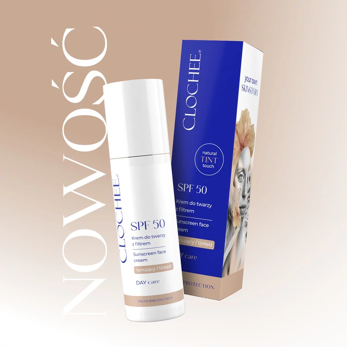 SPF 50 Krem do twarzy z filtrem – tonujący