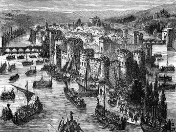 Oblężenie Paryża przez Wikingów według XIX-wiecznego wyobrażenia
