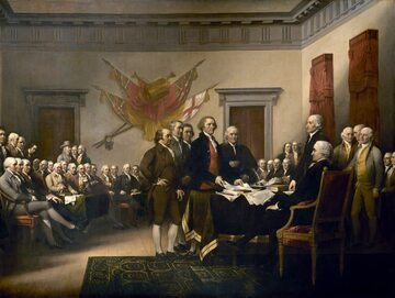 Obraz ilustrujący podpisanie deklaracji niepodległości USA